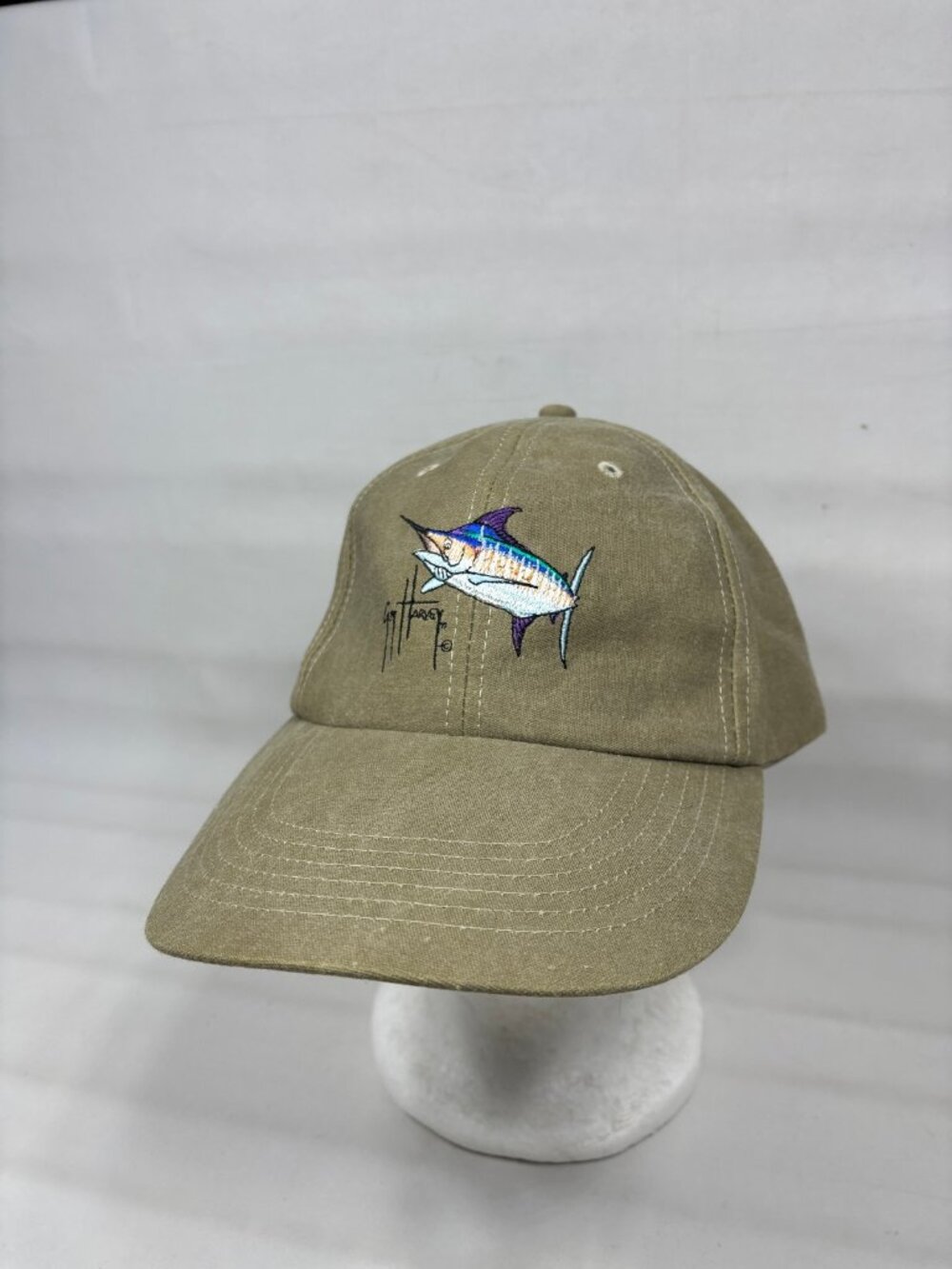 Guy Harvey Marlin Fishing Hat Sage Green Embroidered Strapback Baseball Cap